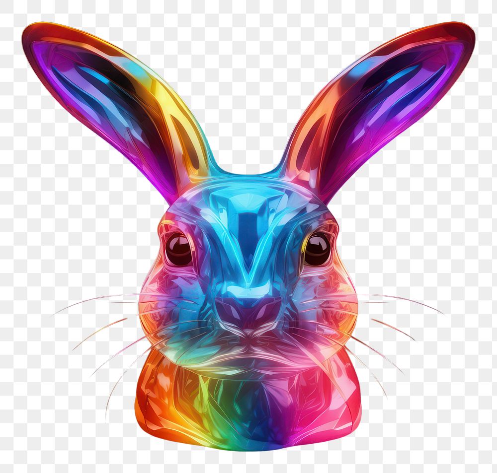 PNG  3D render neon rabbit icon animal rodent mammal.