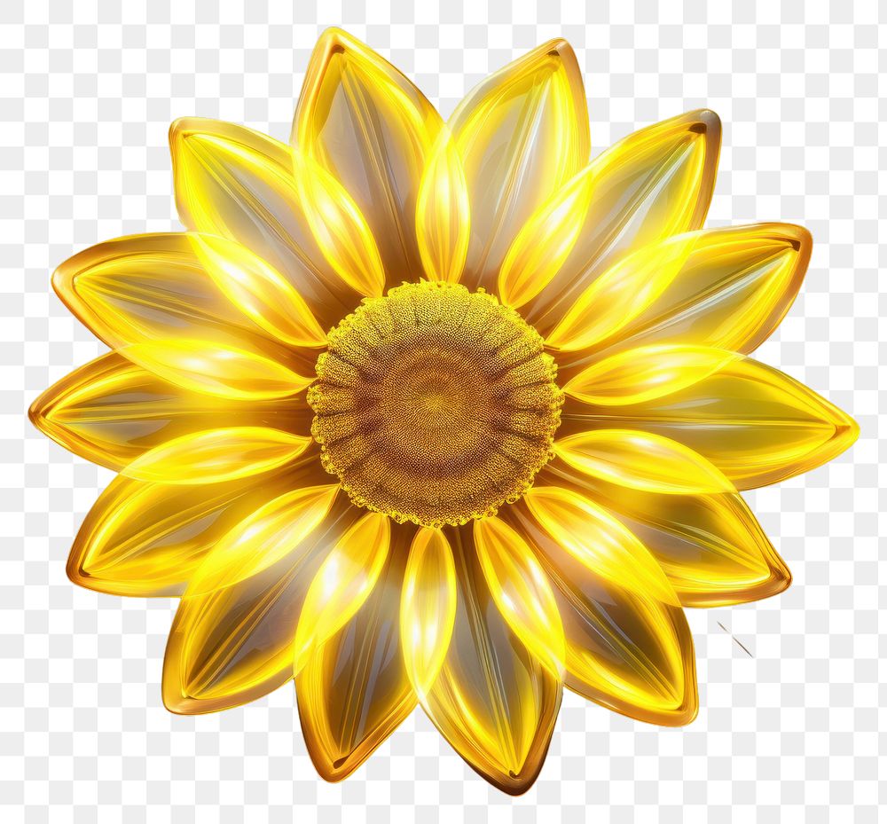 PNG  3D render neon sunflower icon pattern yellow petal.