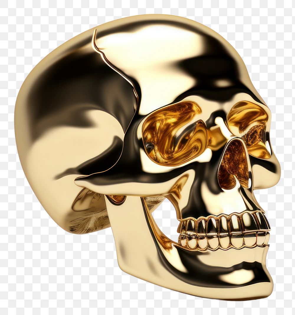 PNG Skull shiny gold white background.