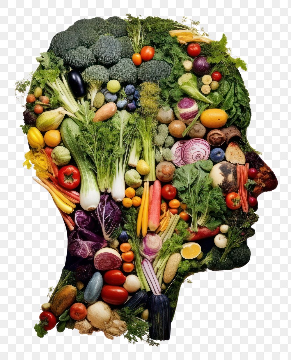 PNG Watercolor nutritious food into a human head vegetable broccoli plant. AI generated Image by rawpixel.