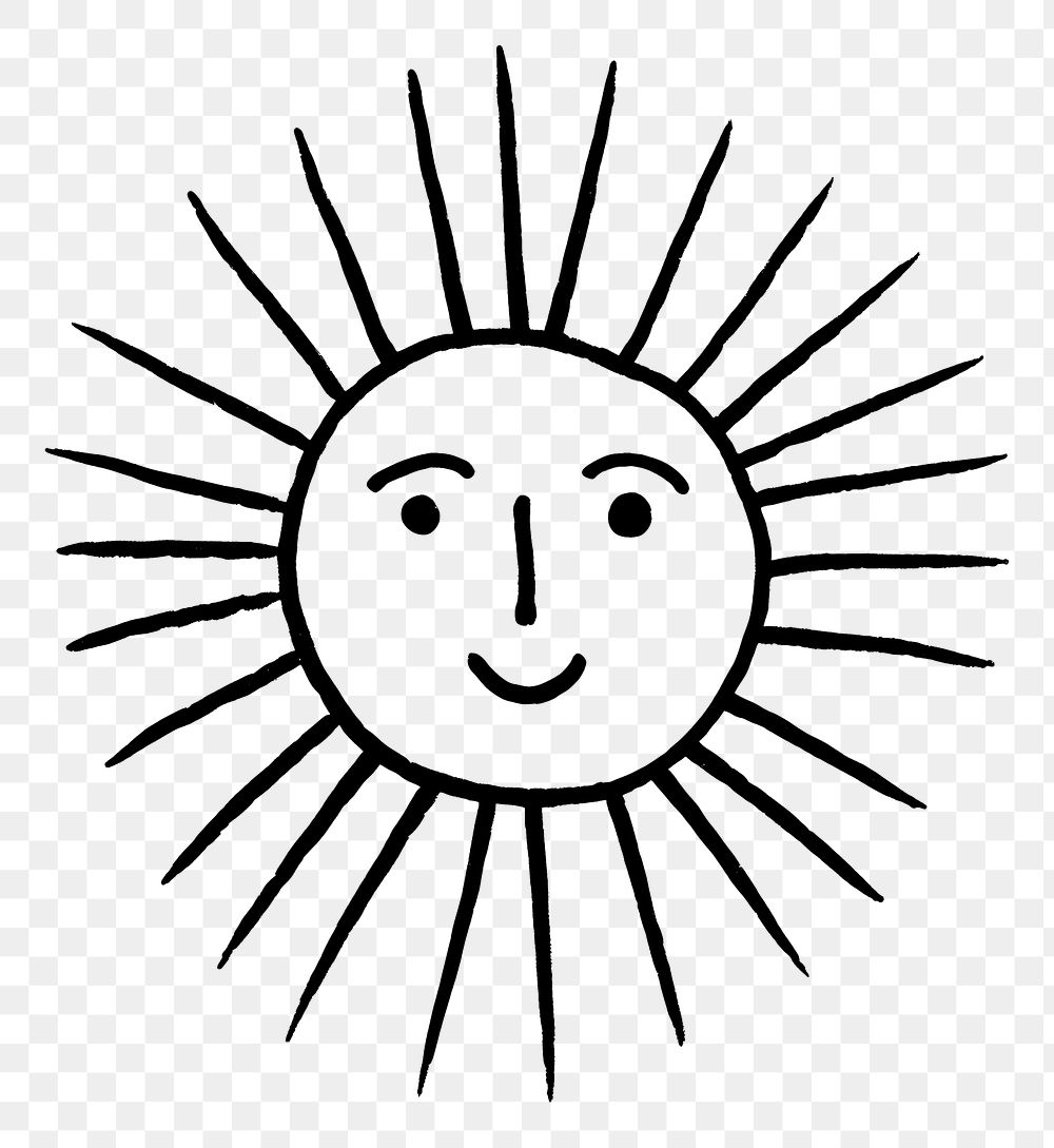 PNG Drawing of a sun white line art.