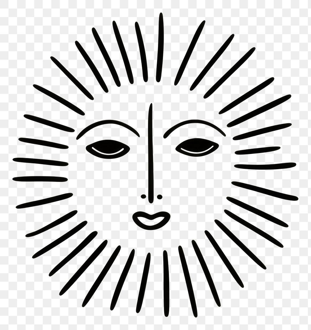 PNG Drawing of a sun sketch white line.