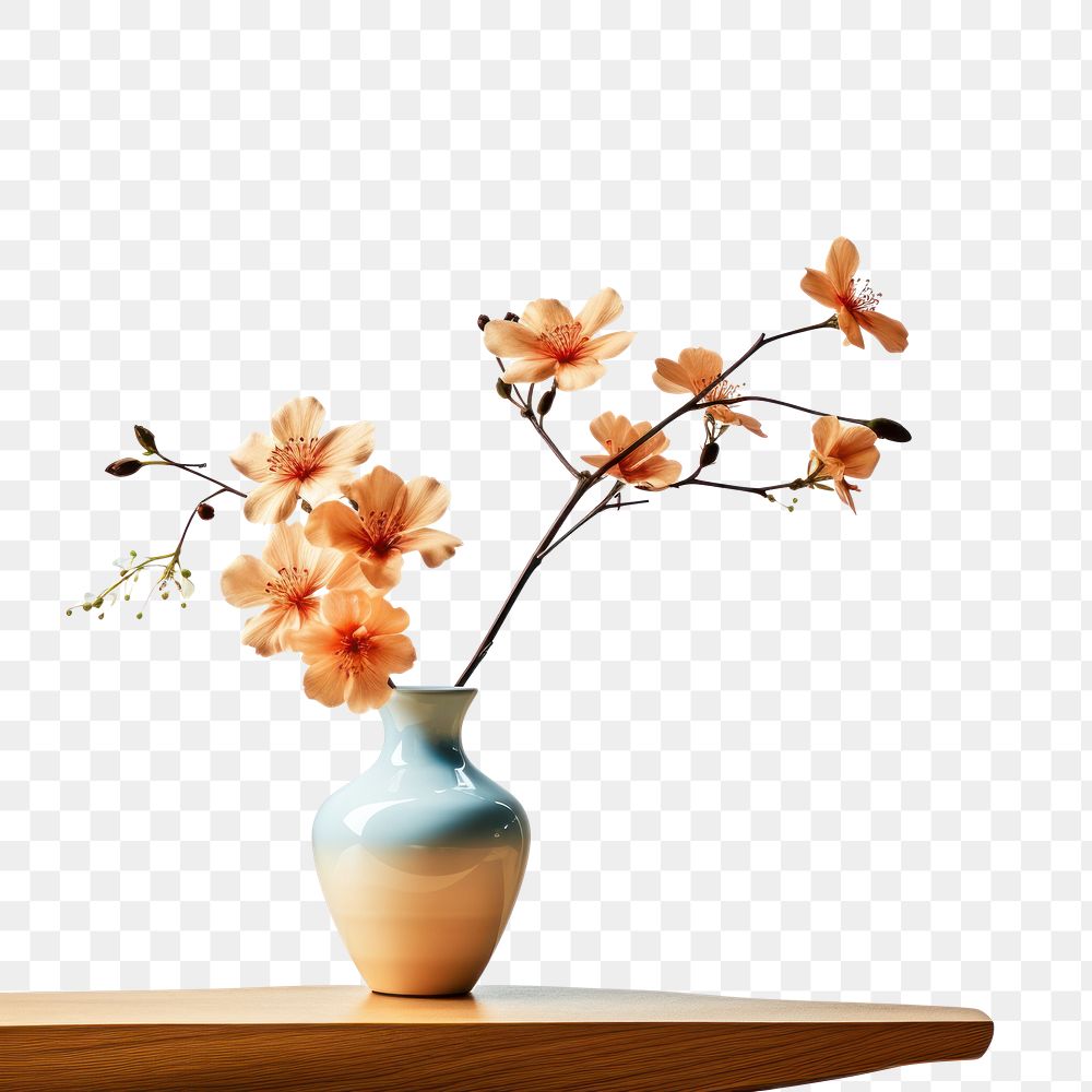 PNG Pottery off-white flower vase pottery blossom ikebana.