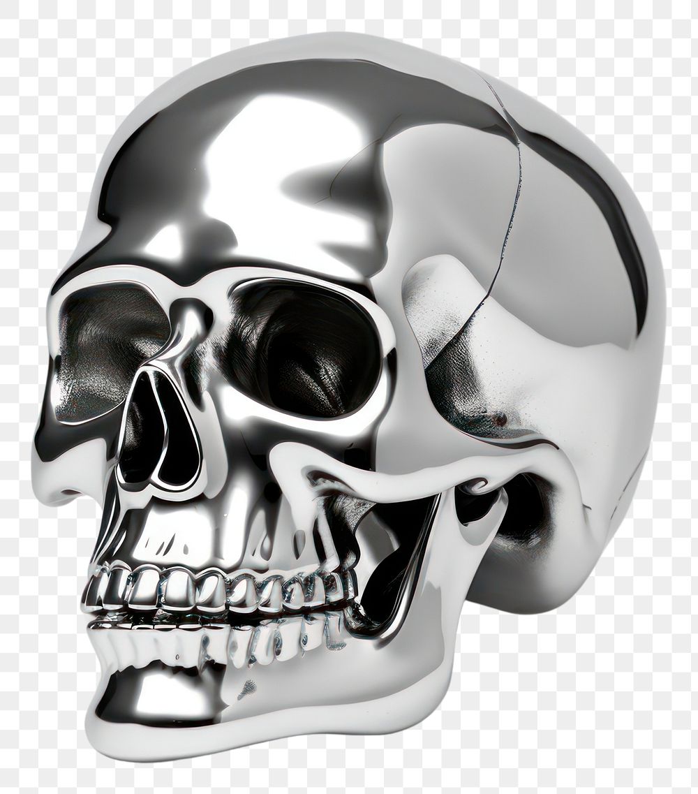 PNG Skull chrome silver shiny.