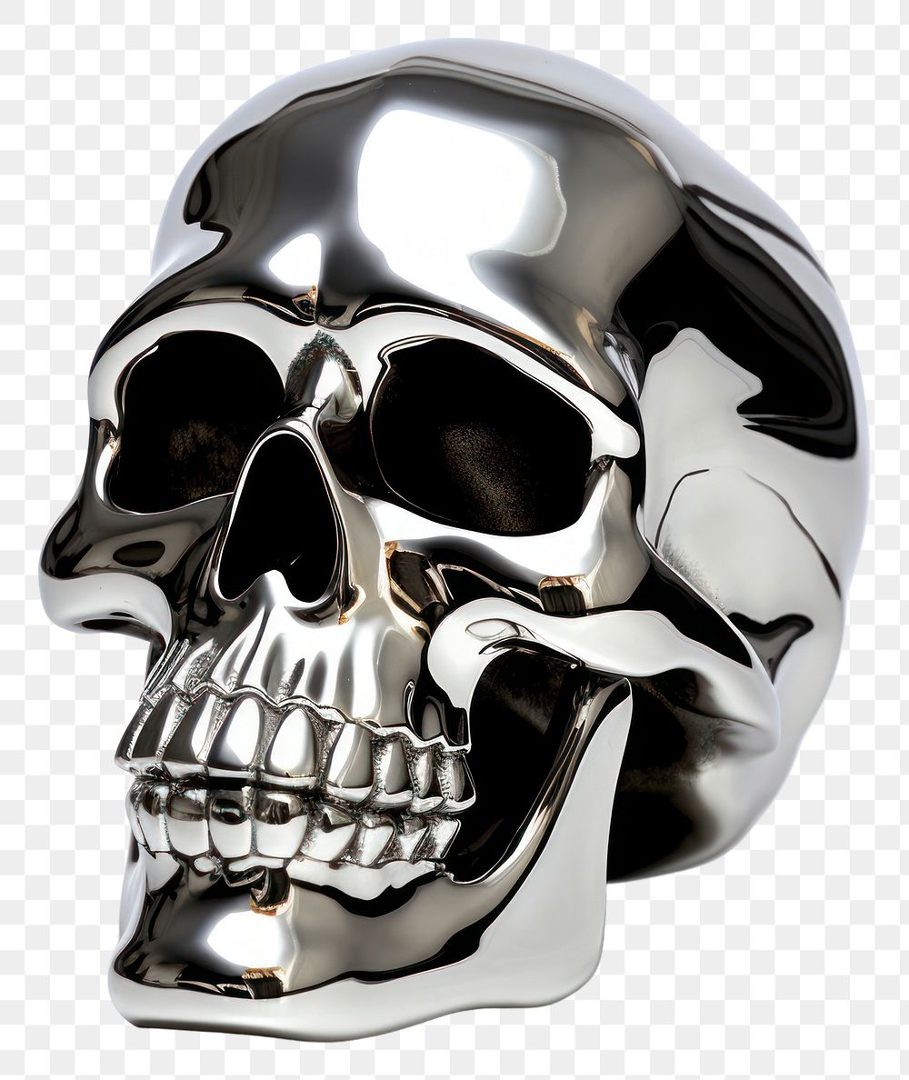 PNG Skull silver shiny white background.