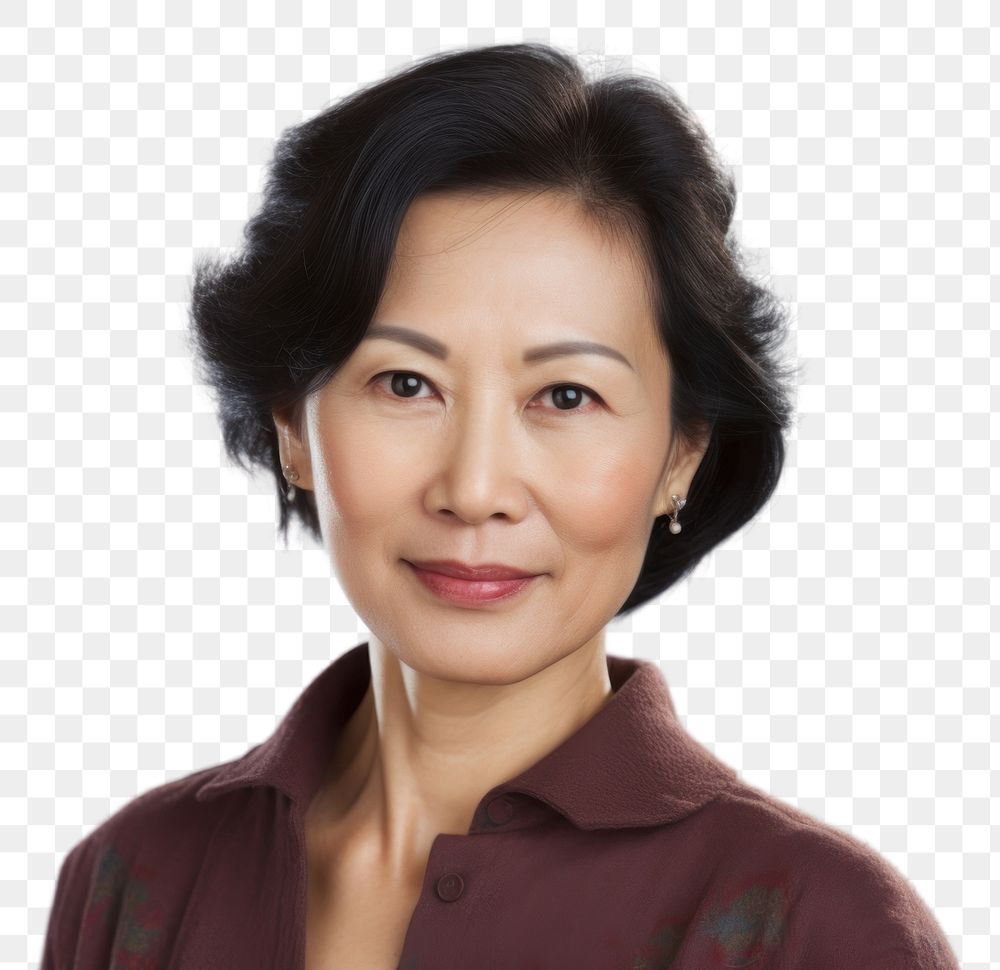 PNG Middle aged chinese woman photo portrait adult smile. AI generated Image by rawpixel.