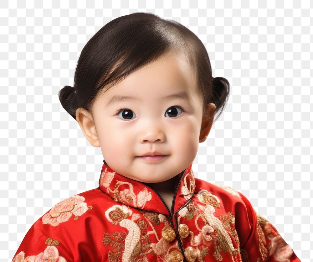 PNG Photo chinese girl baby portrait head white background. AI generated Image by rawpixel.
