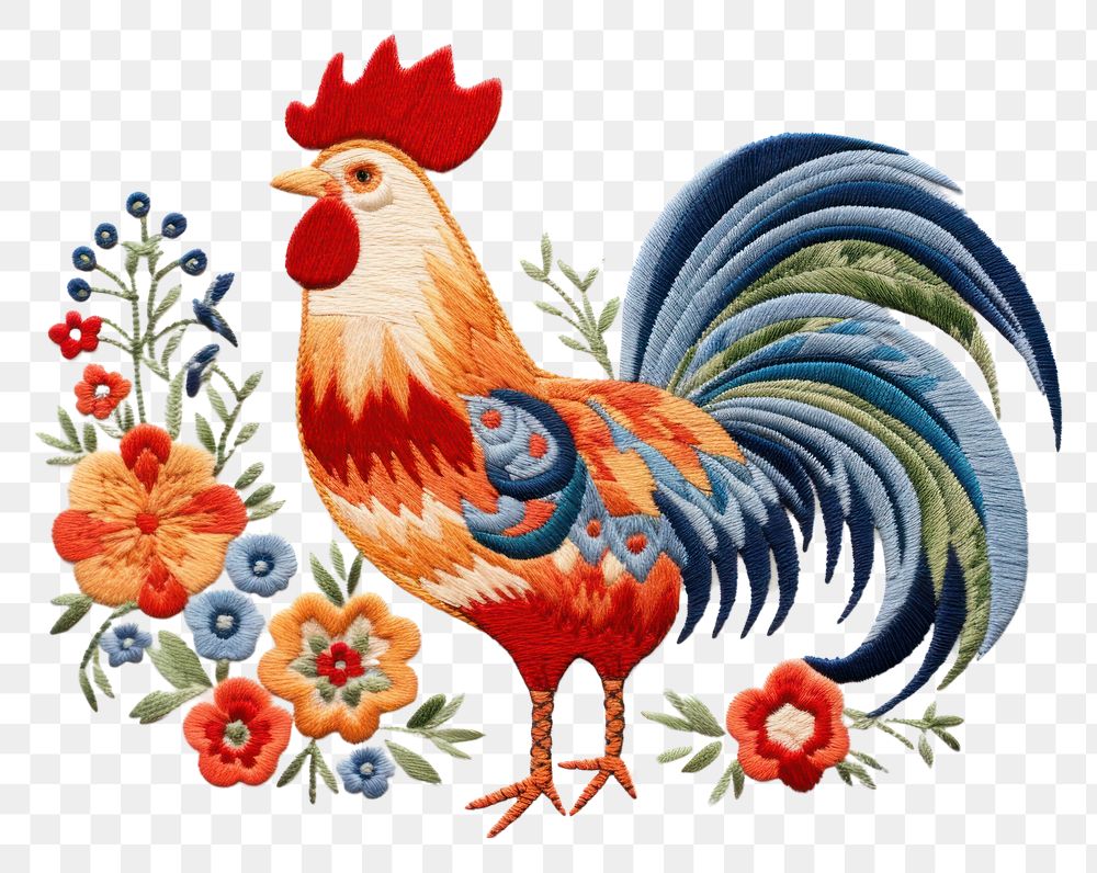 PNG  Embroidery chicken poultry pattern.