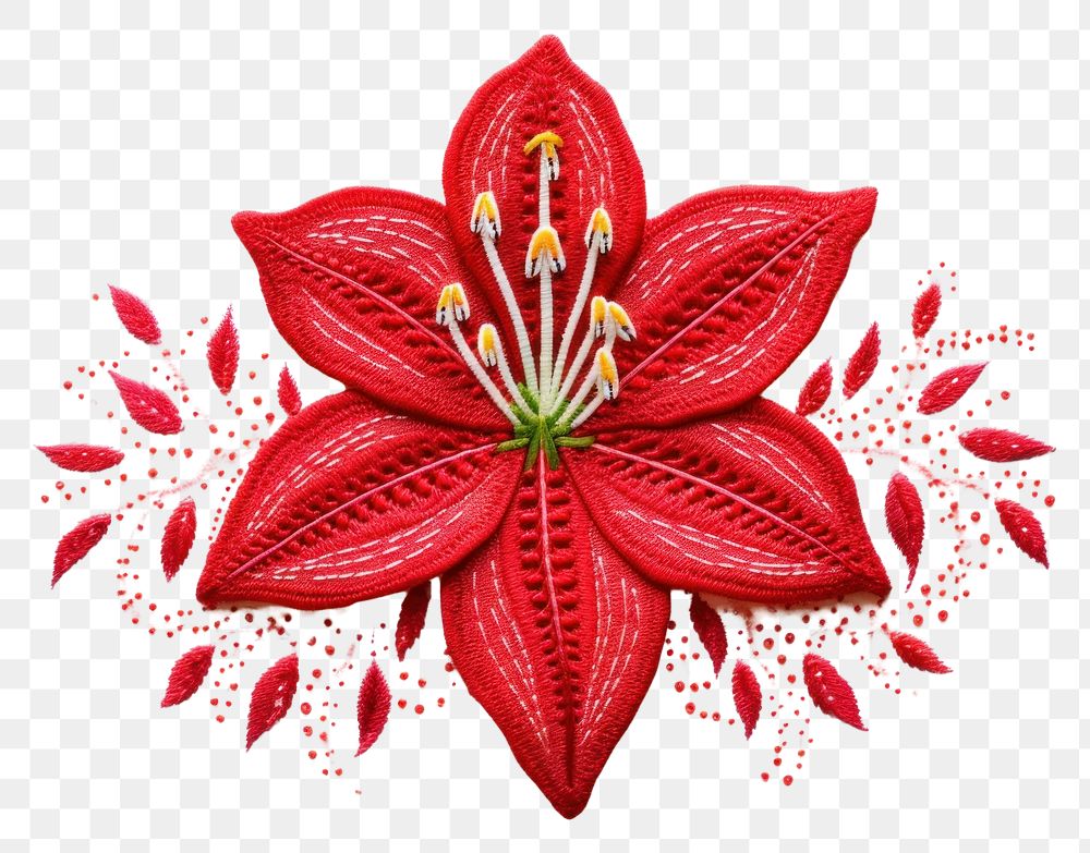 PNG  Lily in embroidery style pattern flower petal.