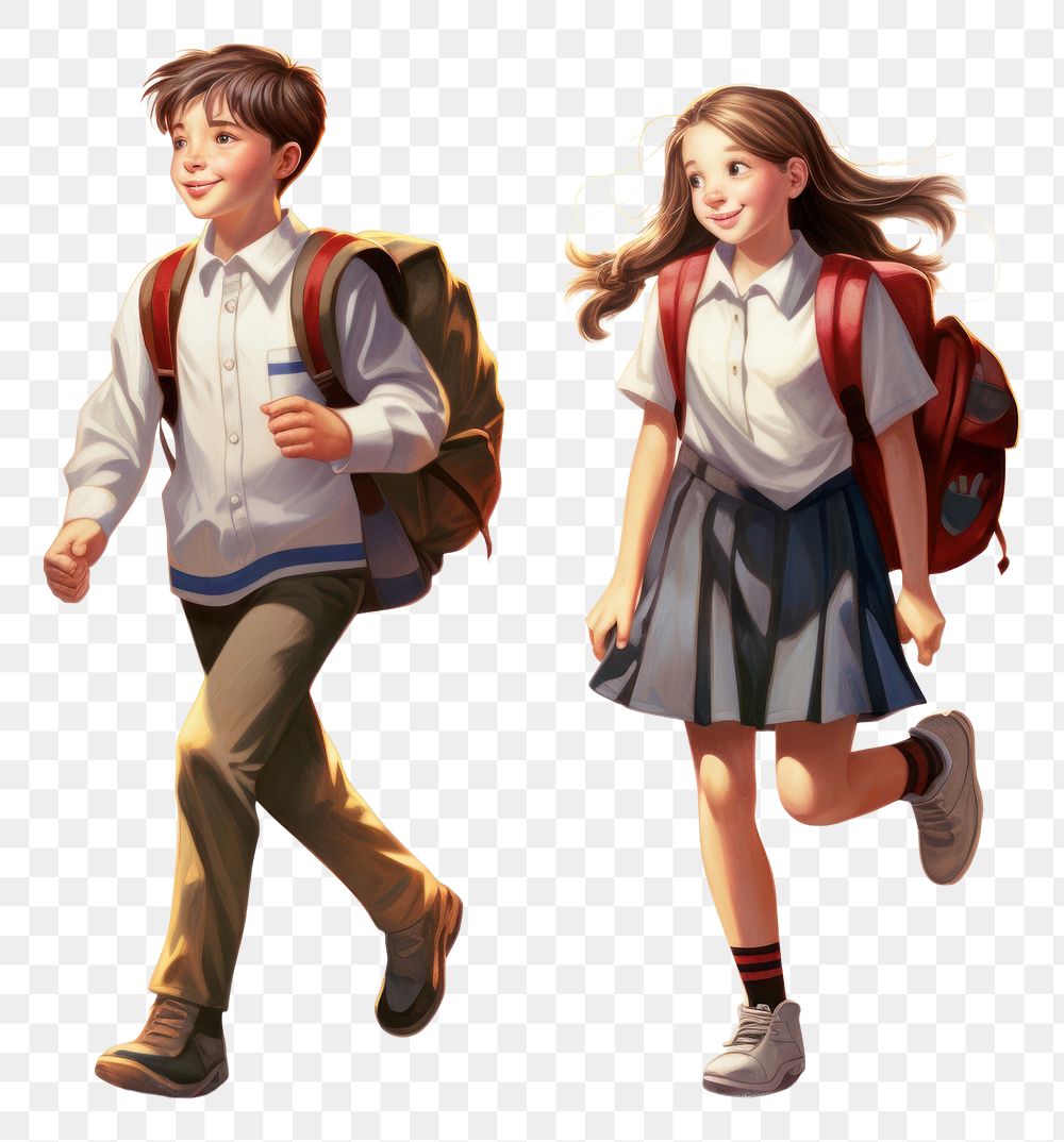 PNG Schoolgirl schoolboy walking footwear.