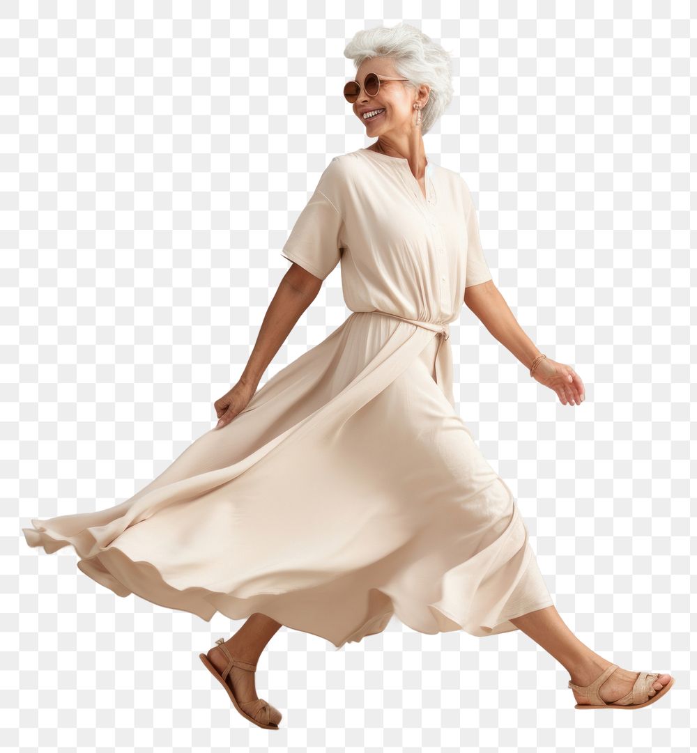 PNG Cream dress mockup footwear dancing person.