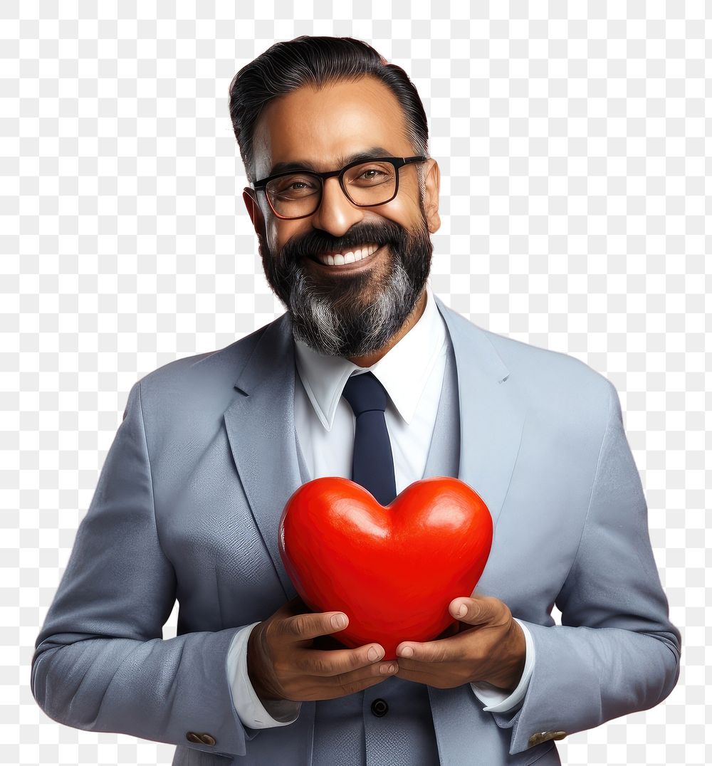 PNG Indian man holding red heart adult celebration technology.