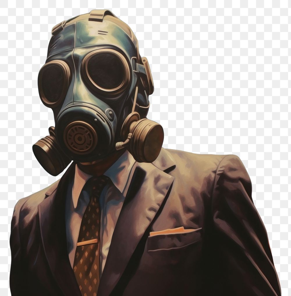 PNG Man in a suit wearing gas mask adult tie architecture.