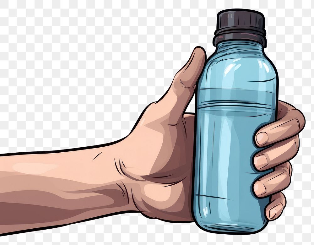 PNG Human hand holding a water bottle white background refreshment drinkware.