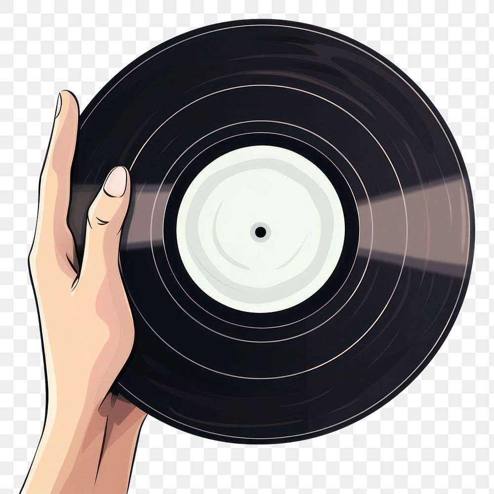 PNG Human hand holding a big music disk cartoon white background photography.