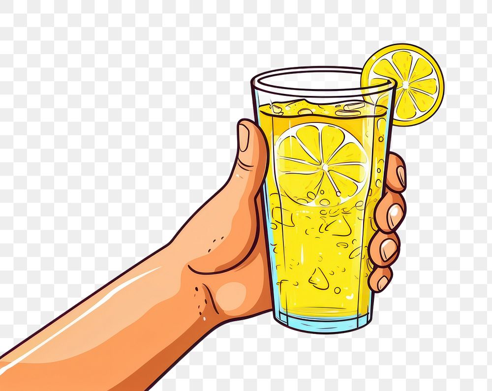 PNG Human hand holding a cup of lemonade cartoon drink juice.