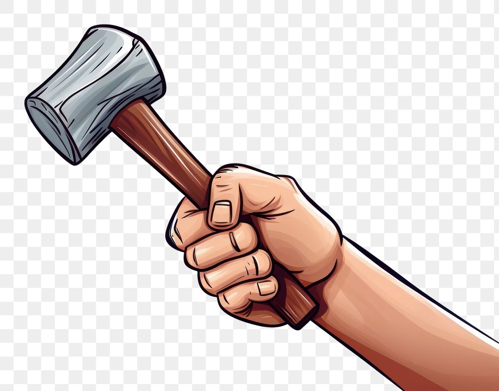 PNG Human hand holding a hammer cartoon human tool.