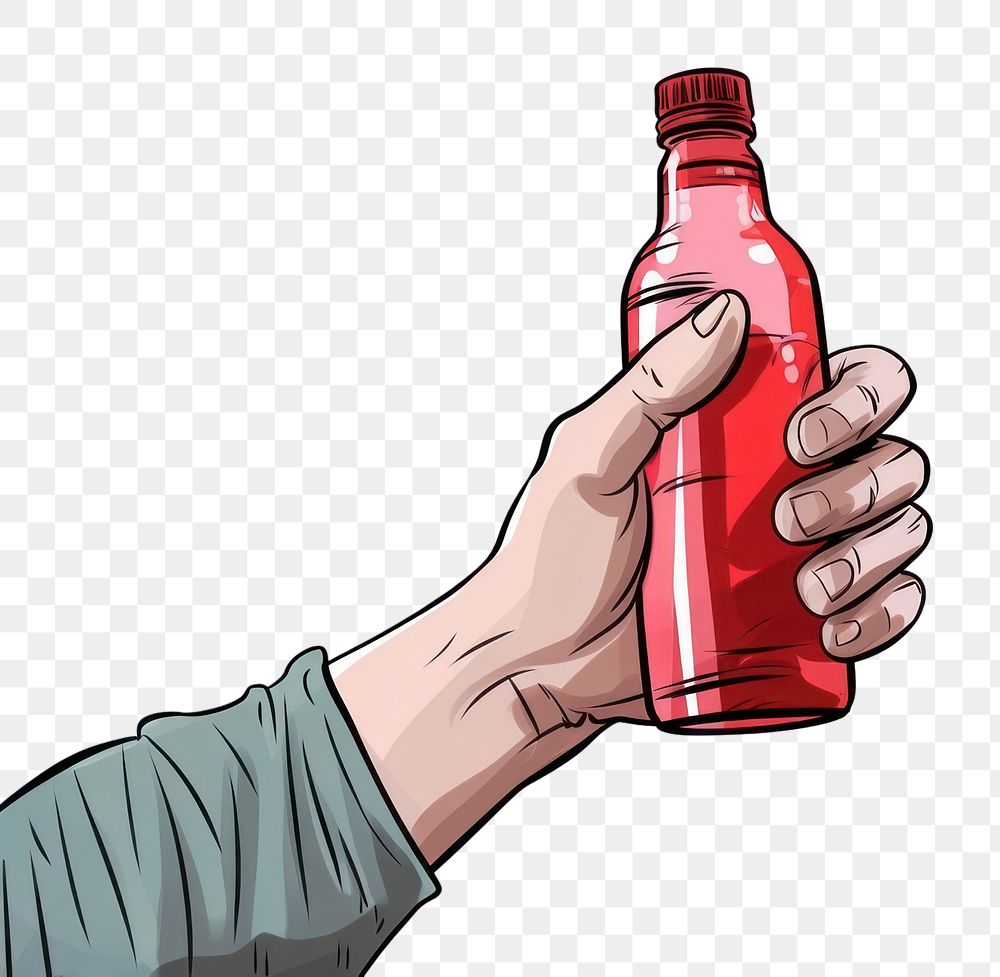 PNG Human hand holding bottle drink white background refreshment.