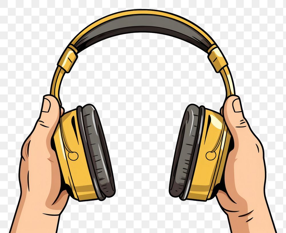 PNG Human hand holding headphone headphones headset cartoon.