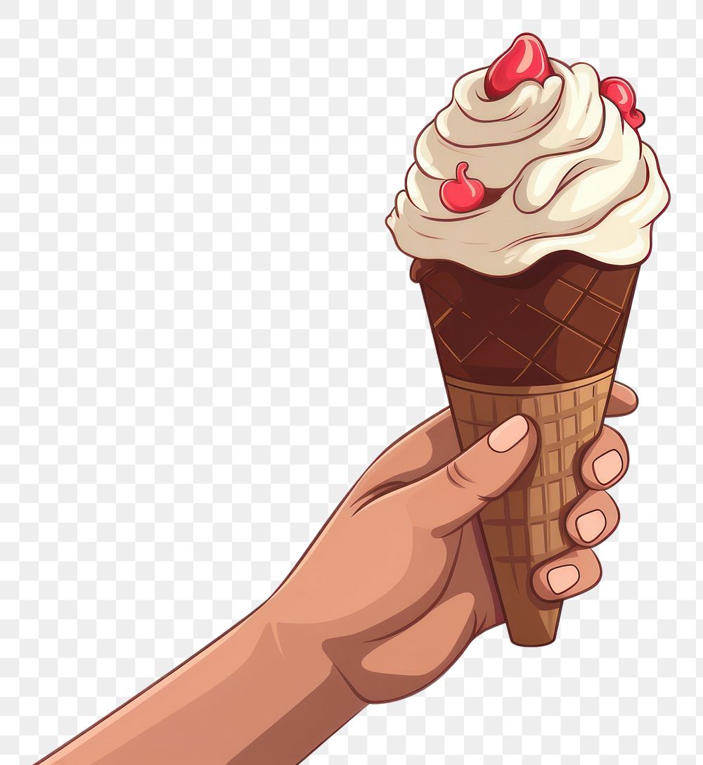 PNG Human hand holding icecream dessert cartoon food.