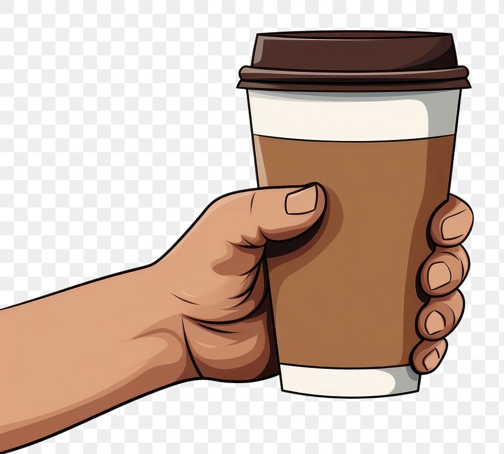 PNG Human hand holding paper coffe cup cartoon coffee drink.