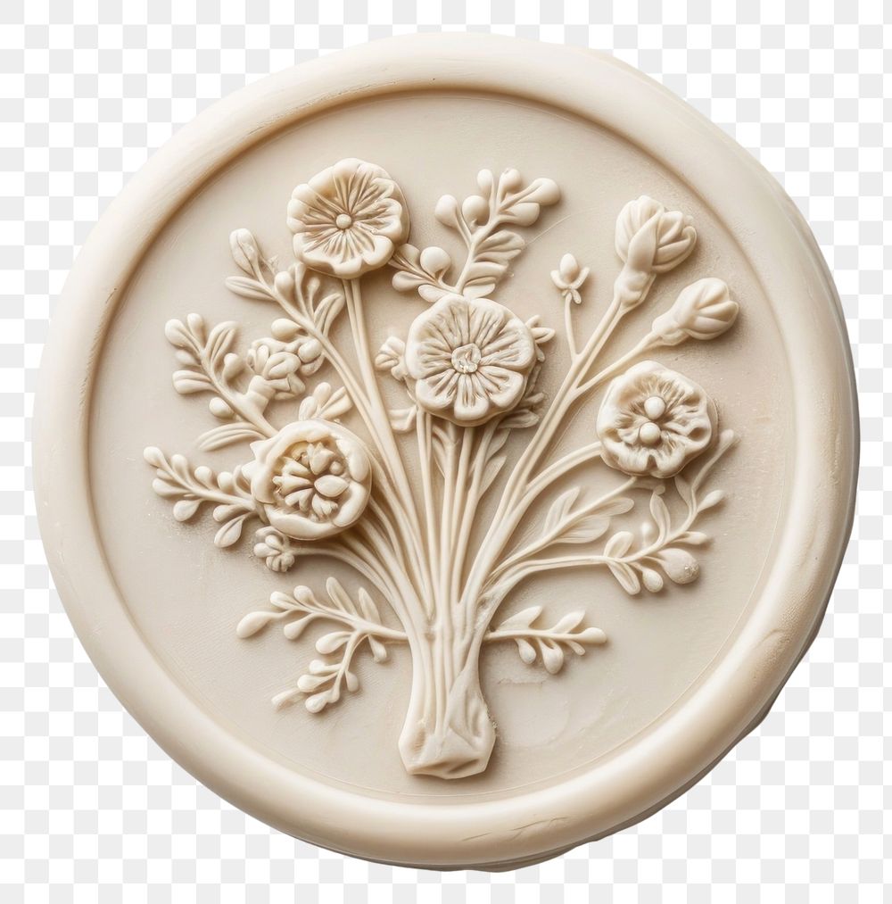 PNG Seal Wax Stamp flower bouquet porcelain craft art.