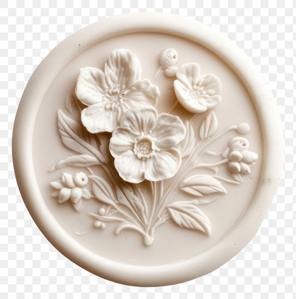 PNG Seal Wax Stamp flower bouquet craft white art.