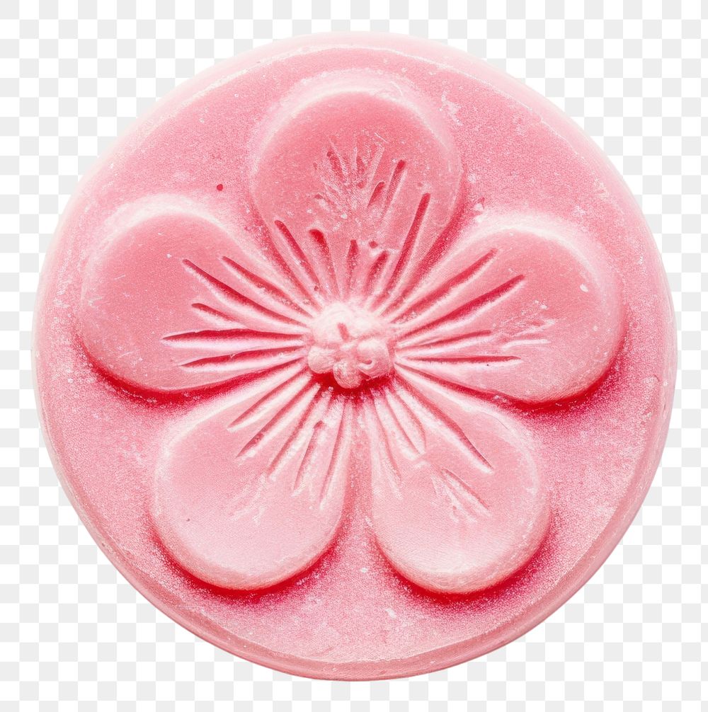 PNG Seal Wax Stamp flower pink glitter food white background confectionery.
