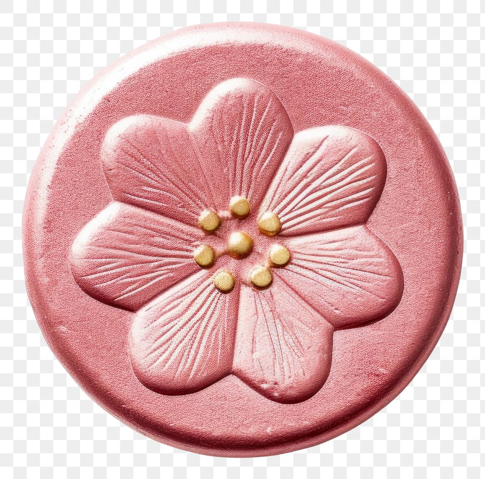 PNG Seal Wax Stamp flower pink glitter jewelry locket white background.