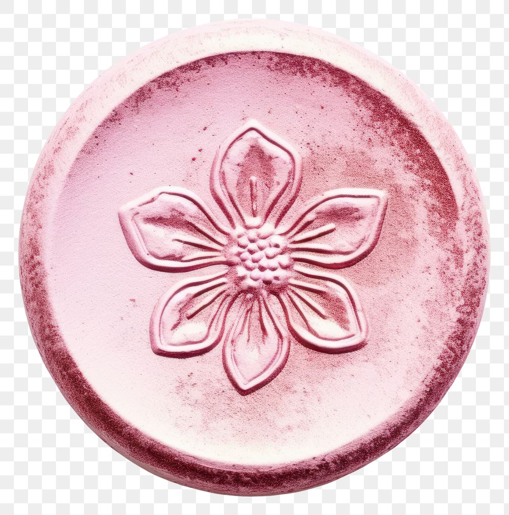 PNG Seal Wax Stamp flower pink glitter jewelry locket white background.