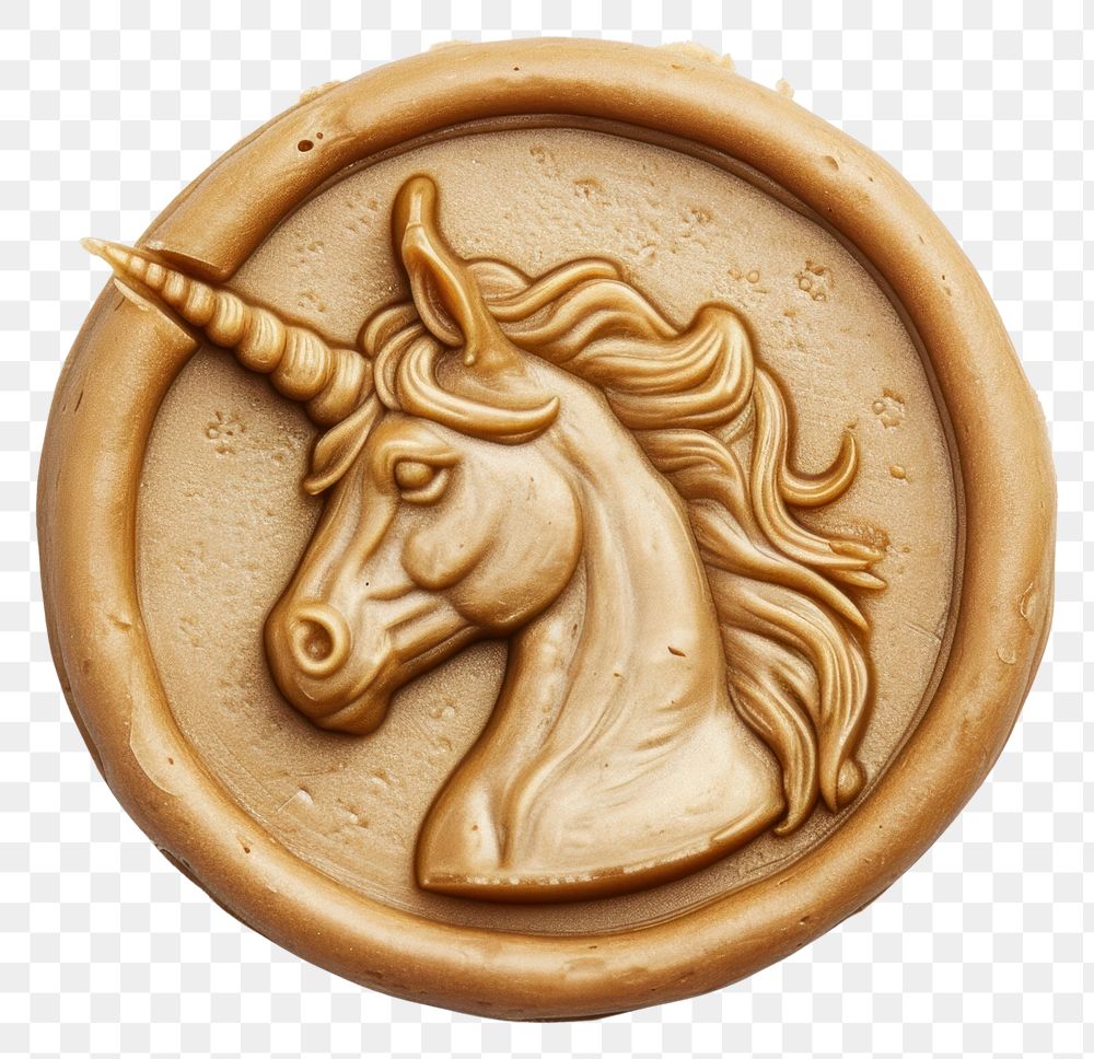 PNG Seal Wax Stamp unicorn bronze craft representation.