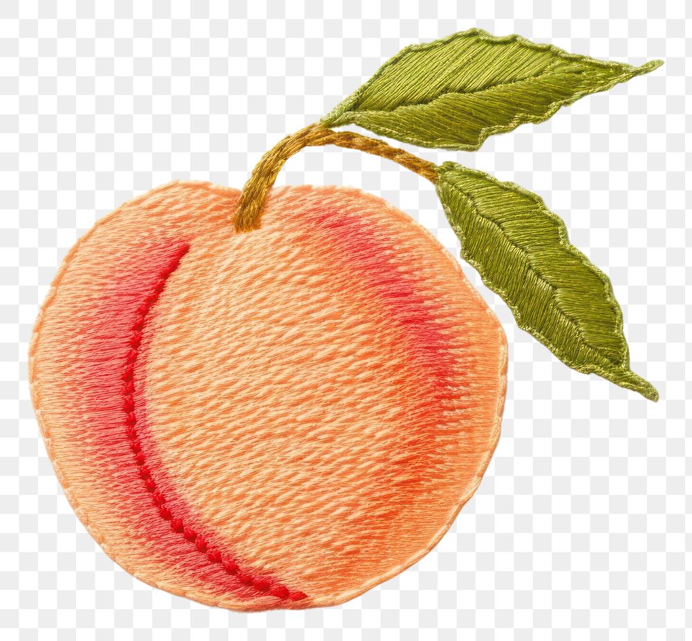 PNG Peach in embroidery style textile fruit plant.