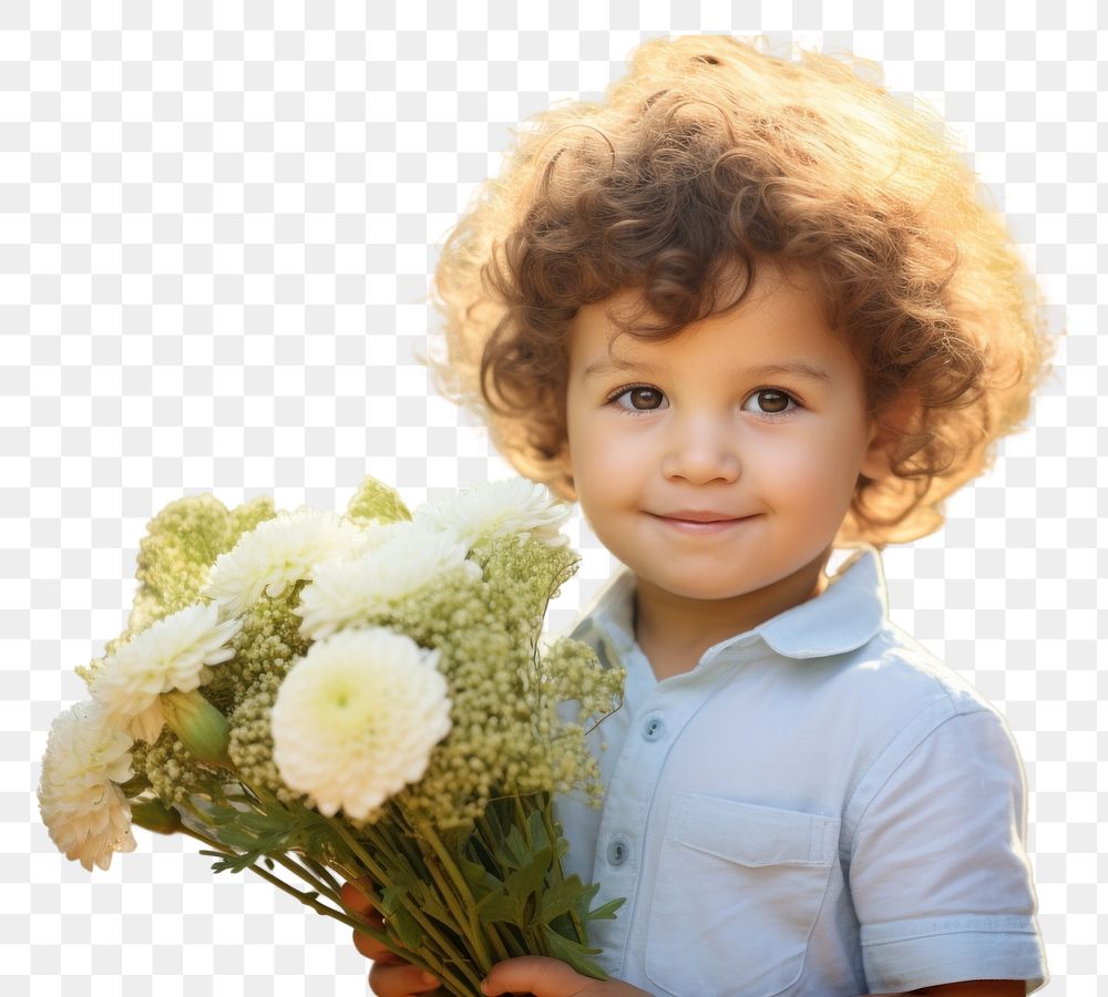 PNG  Children holding flowers portrait cute baby. AI generated Image by rawpixel.