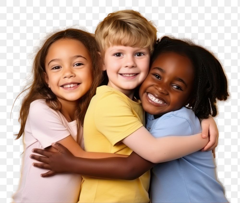 PNG  Ittle children and friends hug portrait hugging togetherness. AI generated Image by rawpixel.