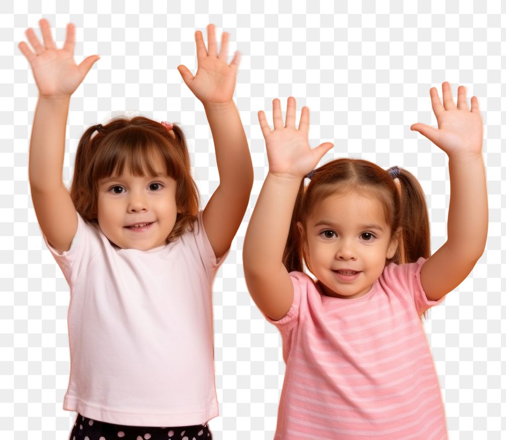 PNG  Little children friends hands up portrait togetherness photography. AI generated Image by rawpixel.