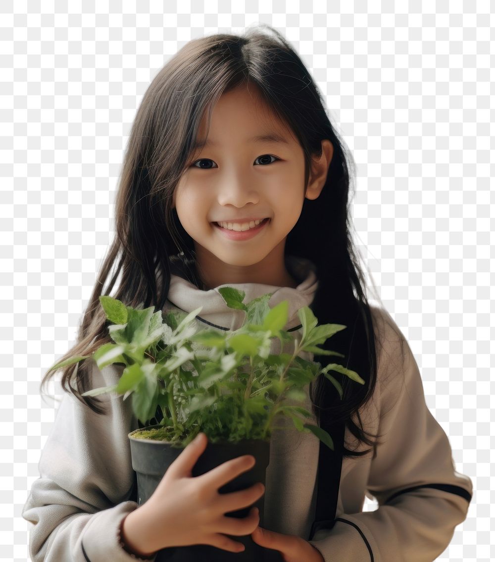 PNG  Girl holding plants smile portrait houseplant. AI generated Image by rawpixel.