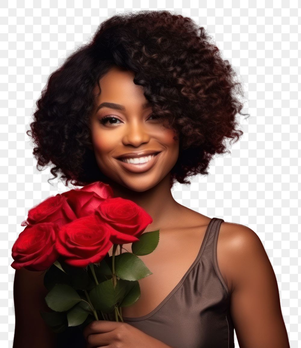 PNG Black woman holding bouquet red rose portrait smiling adult.