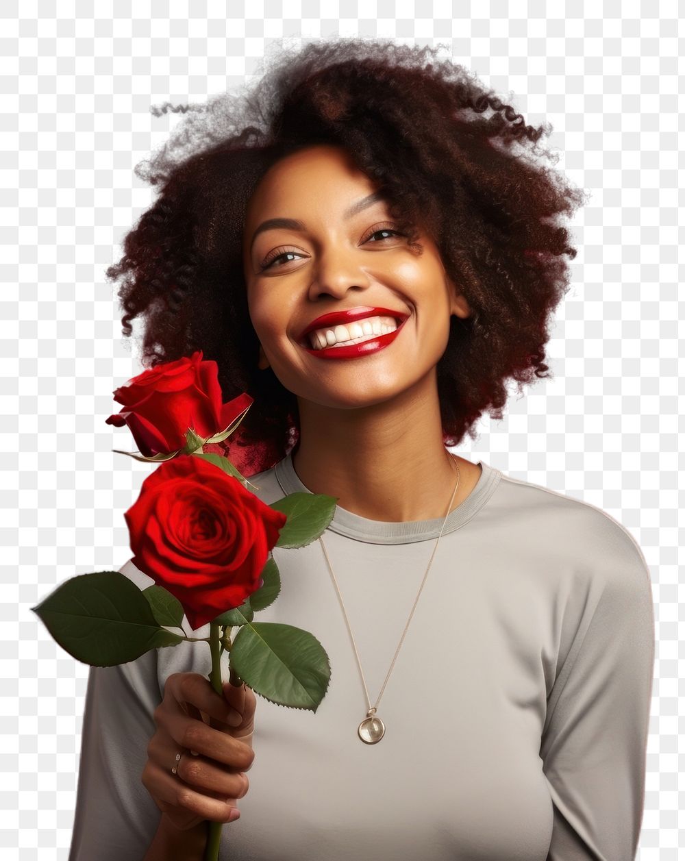 PNG Black woman holding bouquet red rose portrait smiling flower.