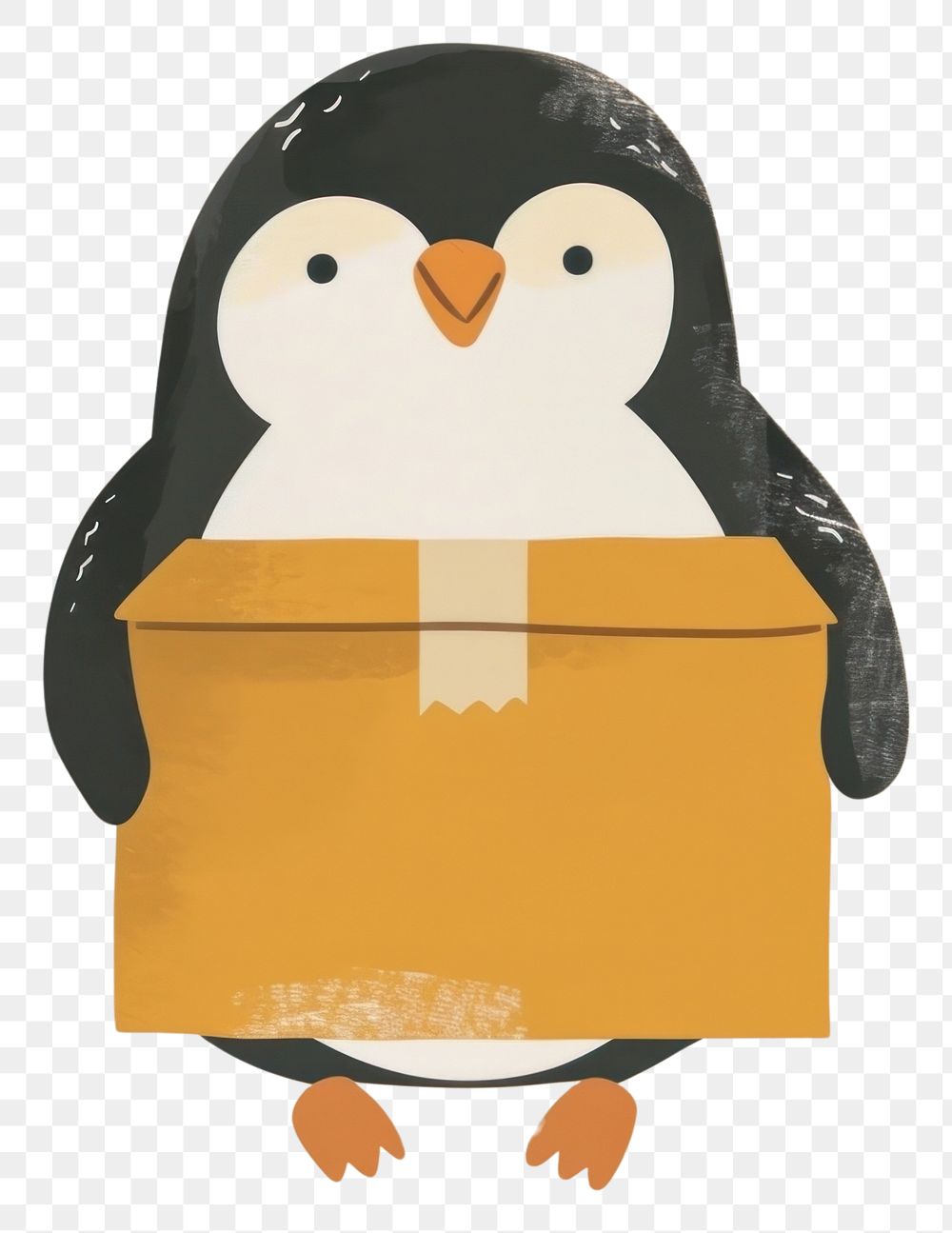 PNG Penguin hold delivery food box animal cardboard paper.