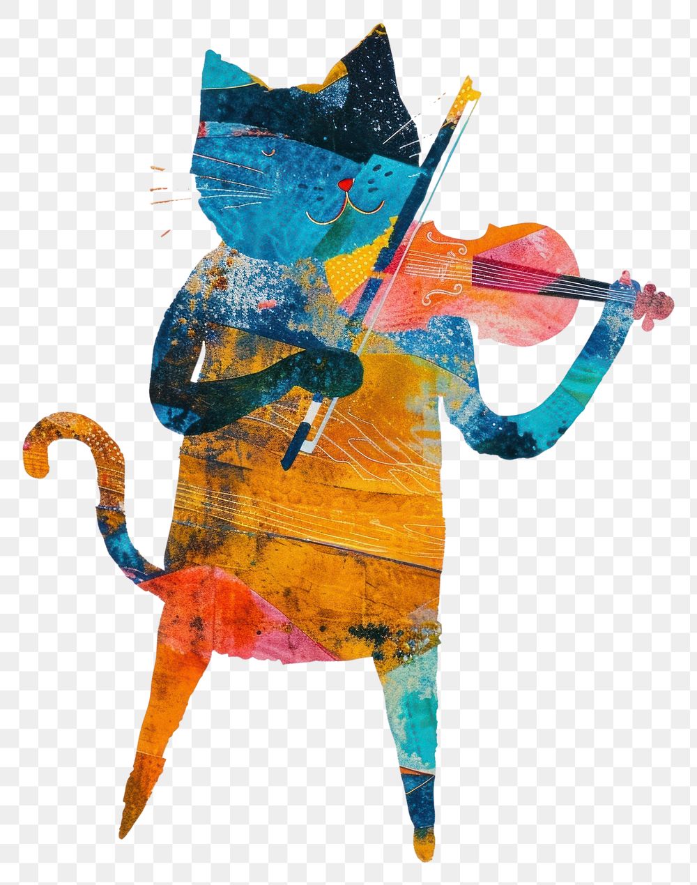 PNG Cat play violin art painting animal.