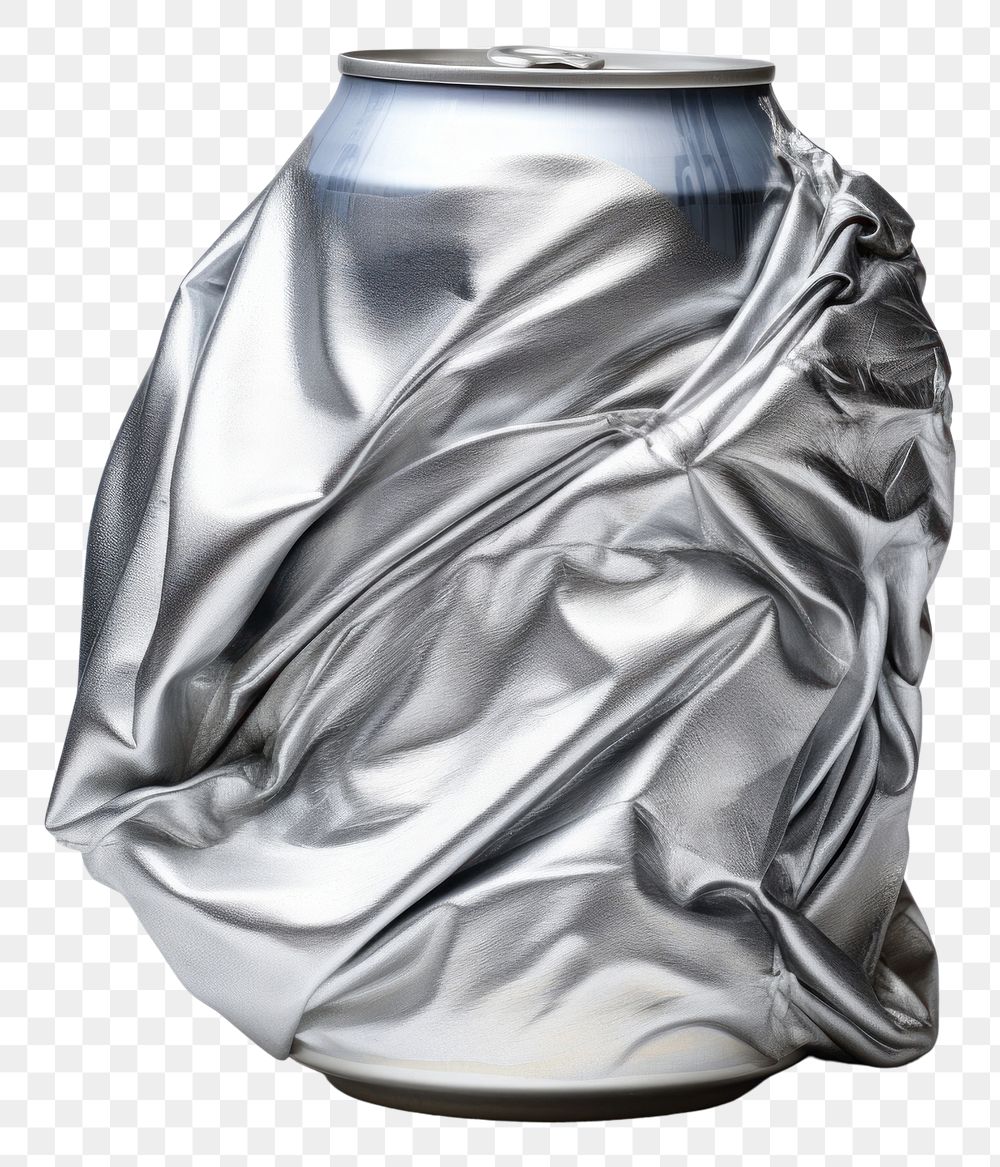 PNG A soda can with a crumpled aluminum silver refreshment.