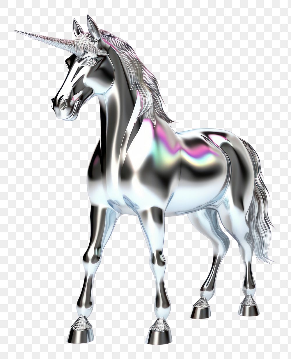 PNG Unicorn Chrome material mammal animal silver.