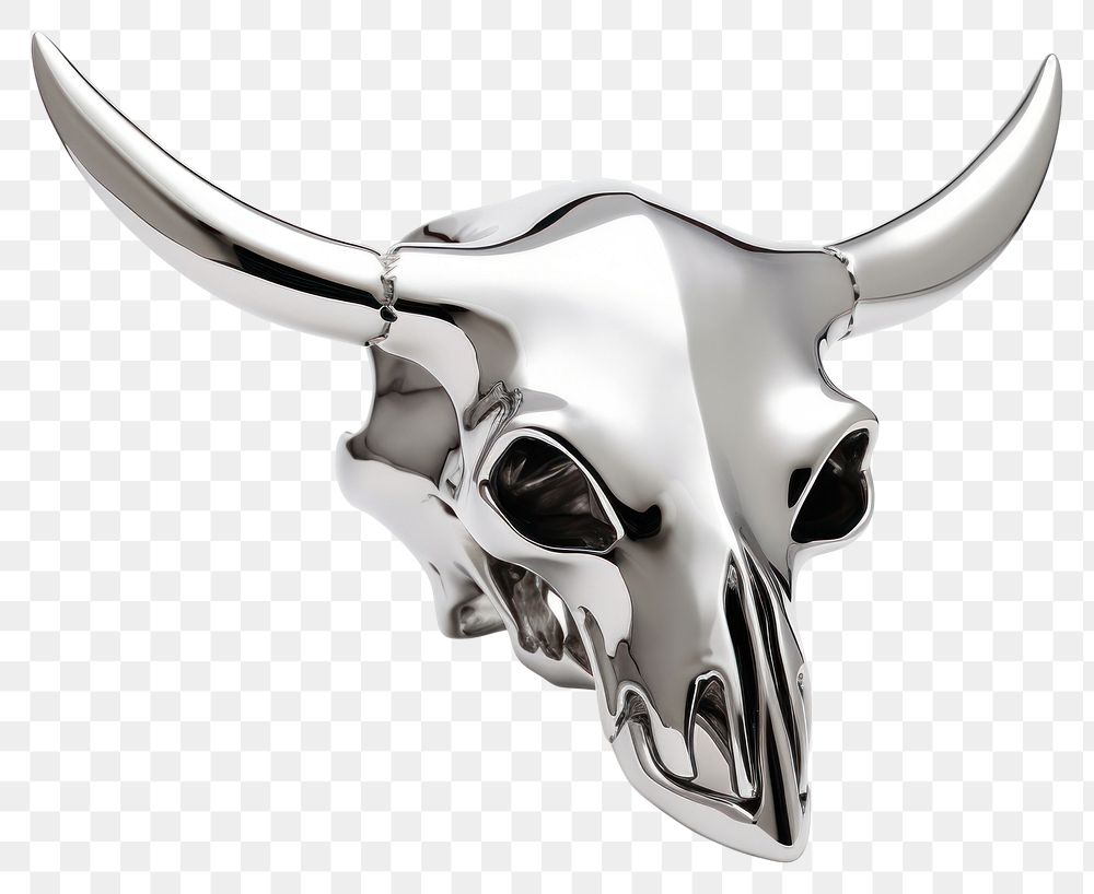 PNG Animal skull Chrome material mammal cattle silver.