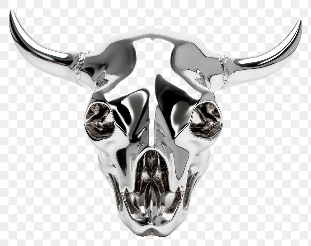 PNG Animal skull Chrome material cattle mammal silver.