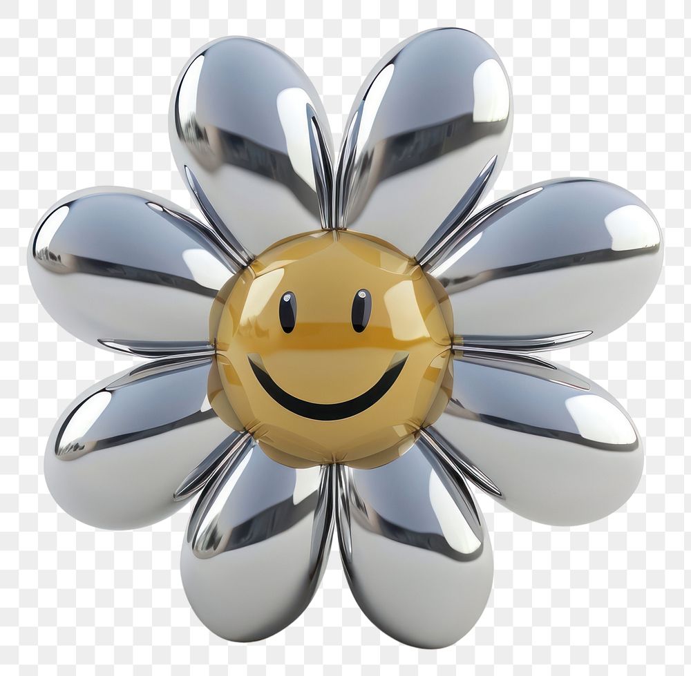 PNG Cute smiling daisy Chrome material jewelry brooch silver