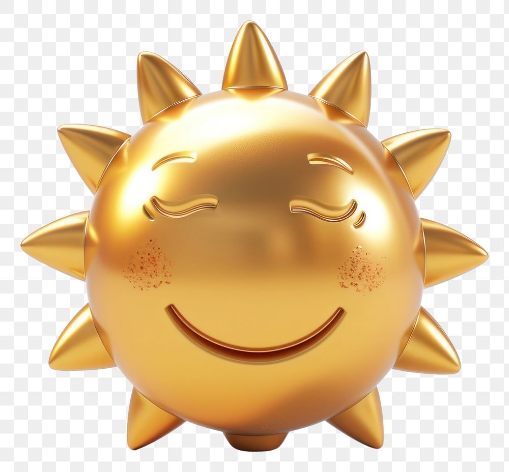 PNG Cute smiling sun Chrome material shiny shape gold.