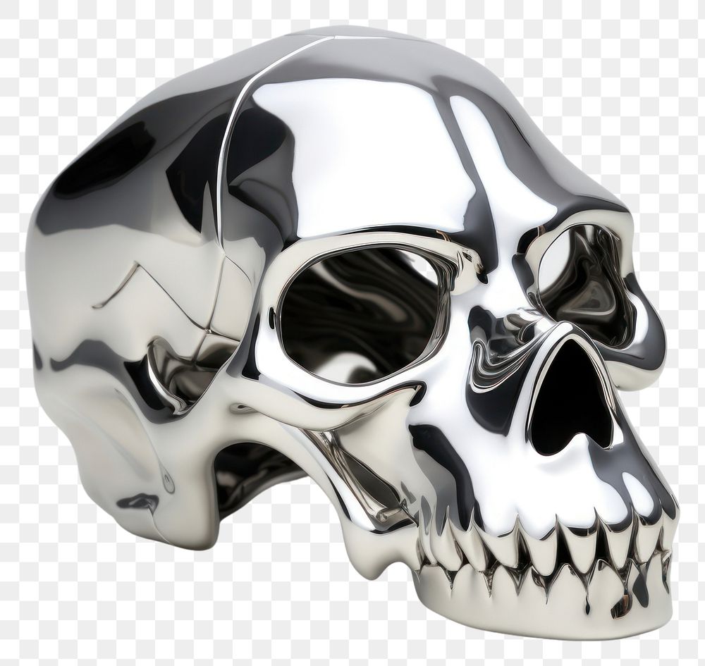 PNG Dog skull Chrome material silver chrome shiny.