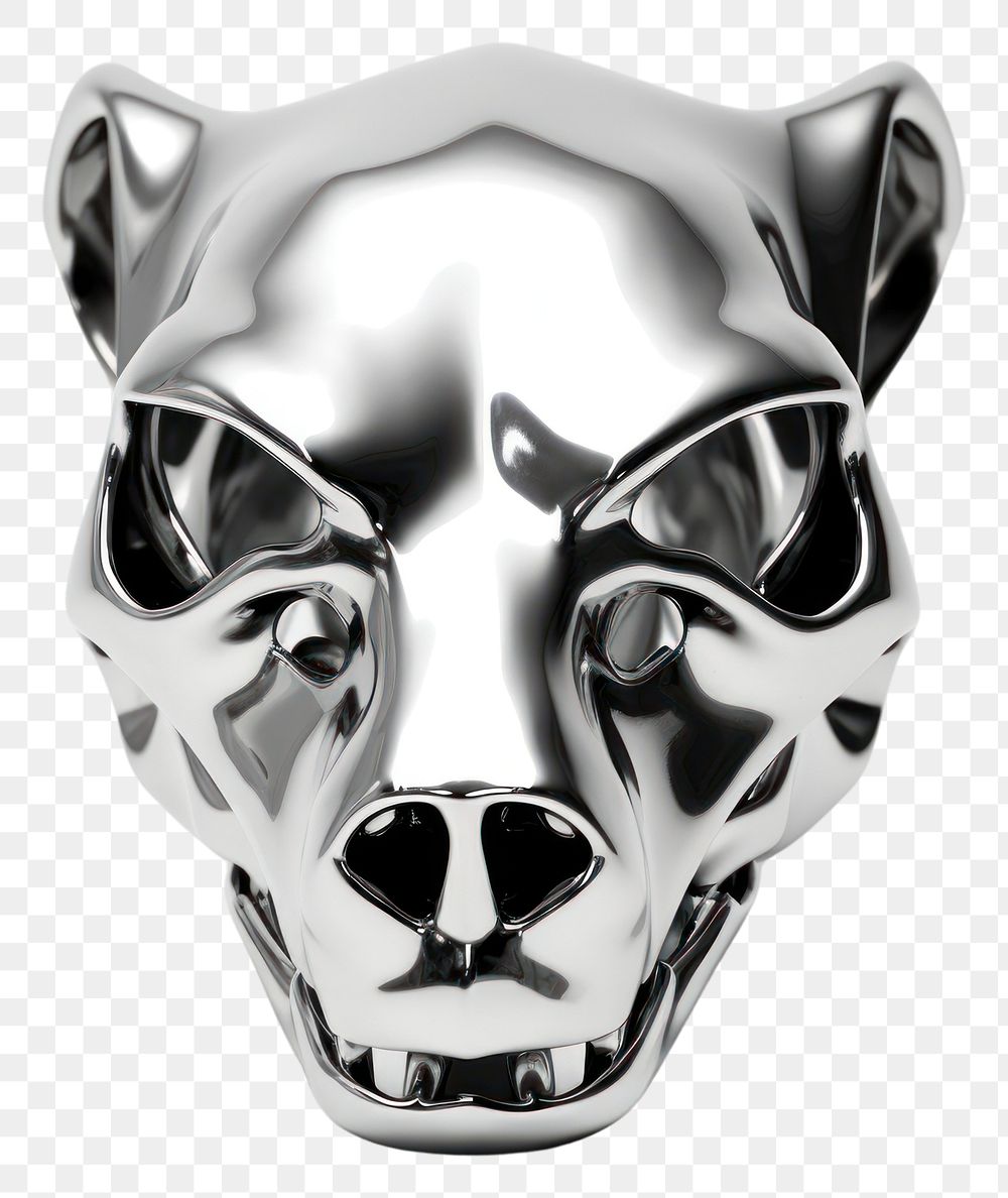 PNG Dog skull Chrome material silver shiny representation.