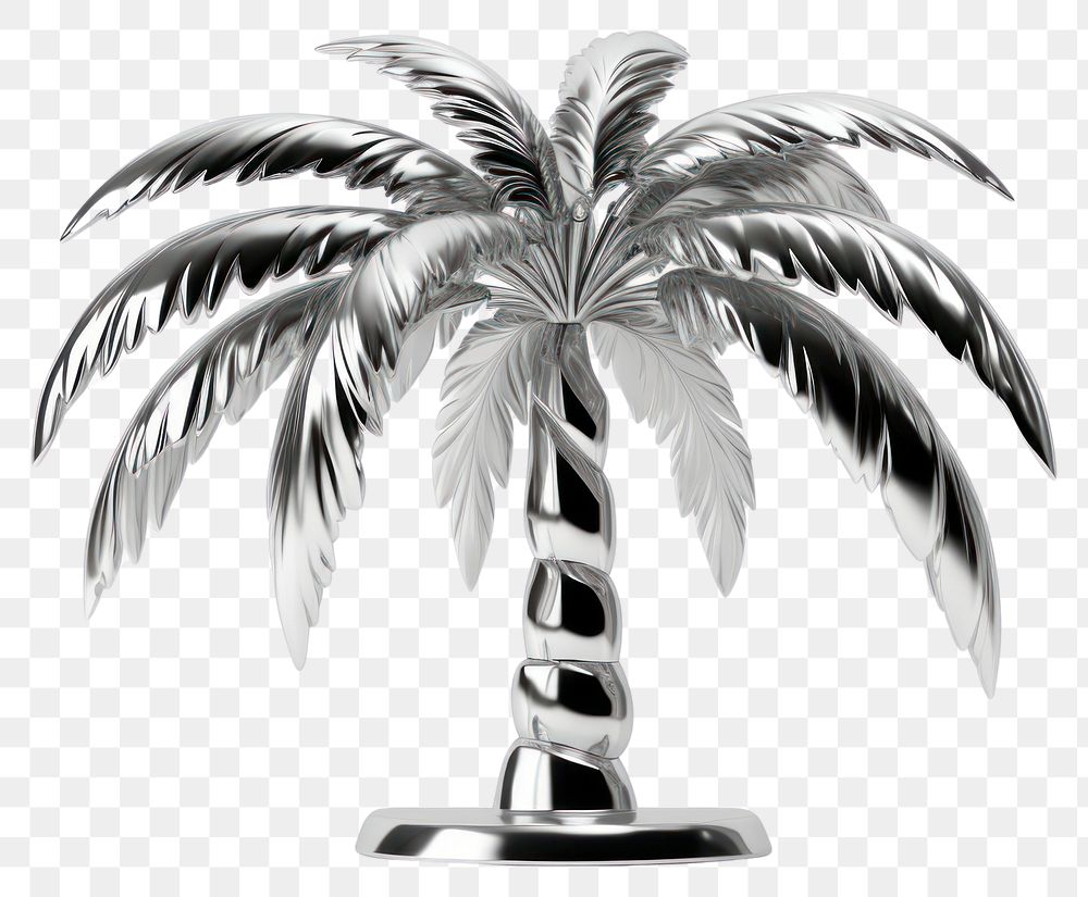 PNG Palm tree Chrome material plant white background monochrome.