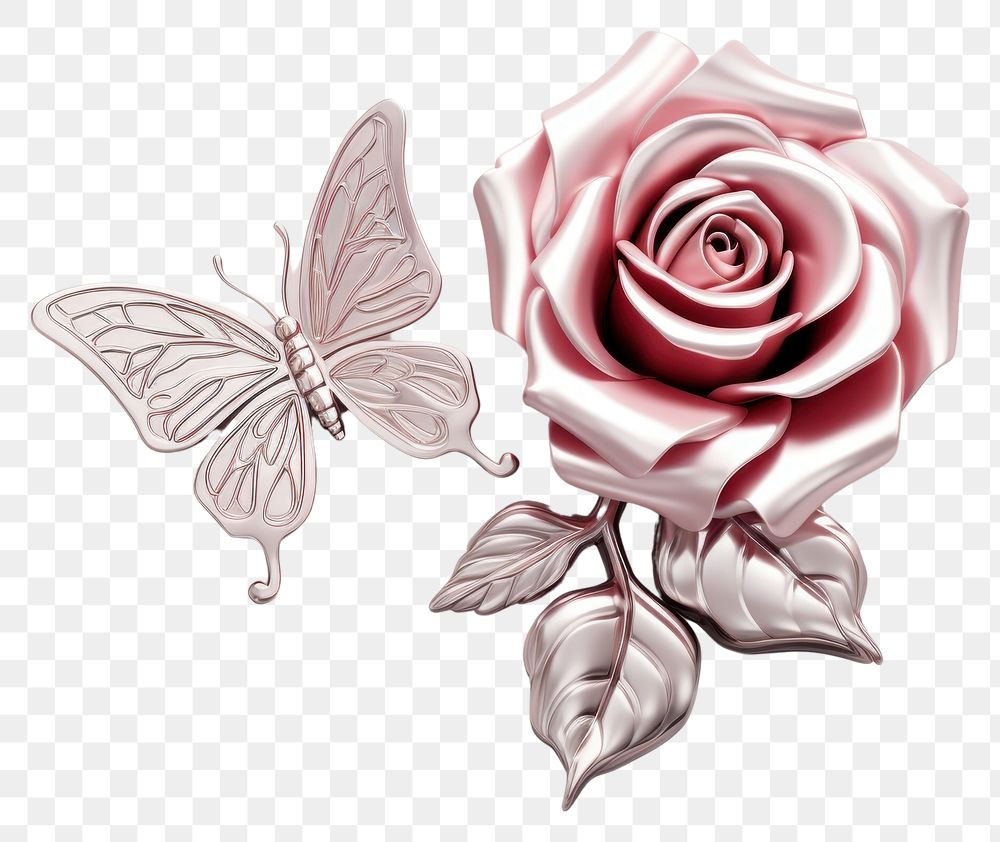 PNG Rose and butterfly Chrome material flower petal plant.